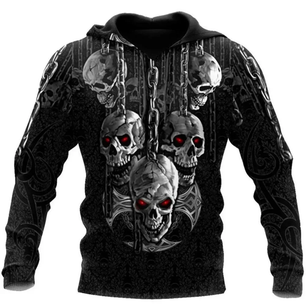 Men\'s sweatshirt 3D printed skull graphic hoodie top fashion unisex sweatshirt spring season hip hop streetwear oversized casual