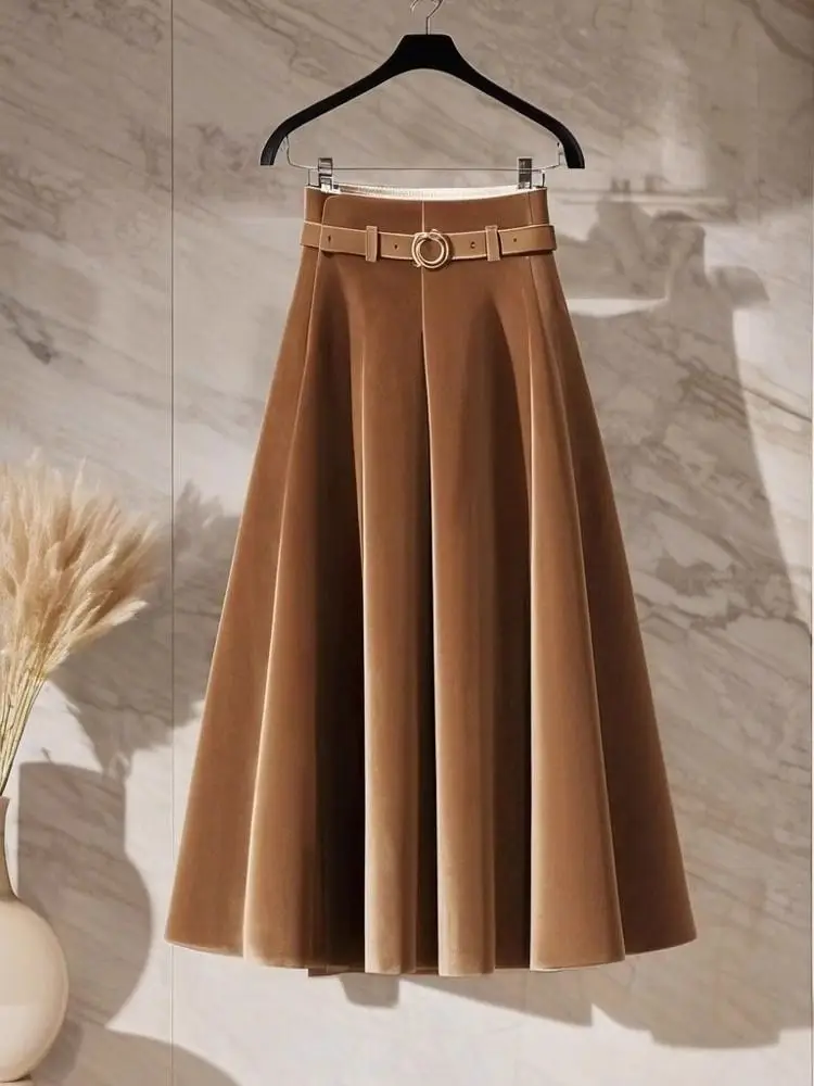 

Woolen Big Swing Skirt Autumn/Winter New High Waist Large Size High Quality A-line Commuter Half length Skirt