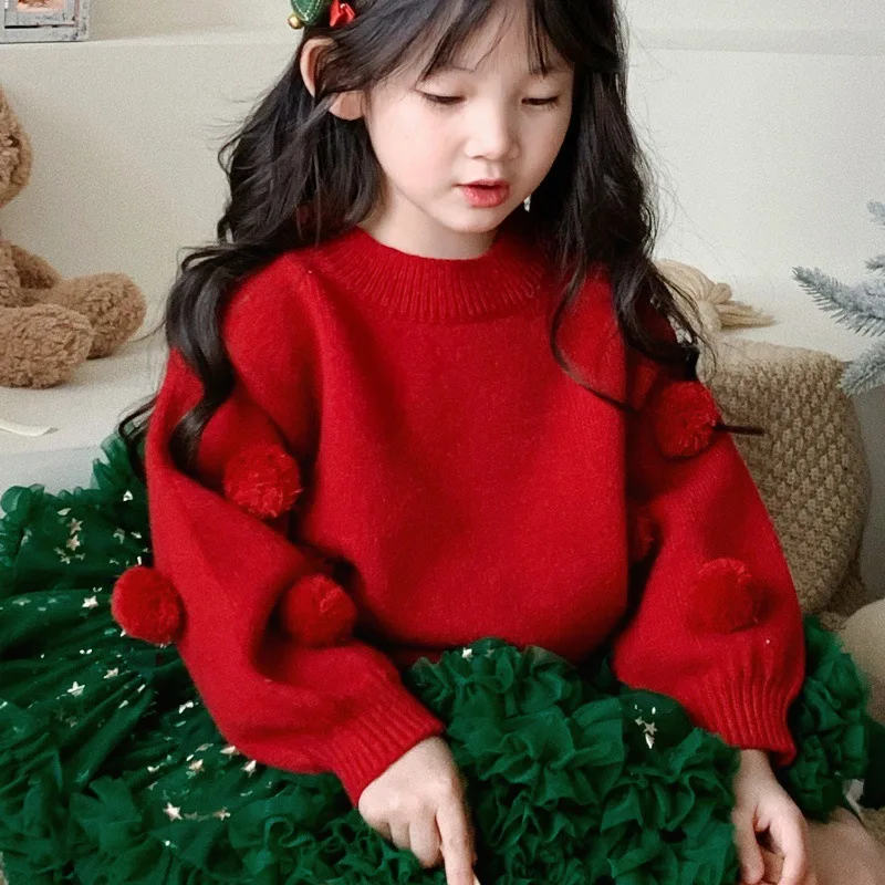 Girls Sweater Wool Coat Kids Tops Knitting 2024 Hooded Thicken Warm Winter Autumn Pullover Christmas Gift Cotton Children\'s Clot