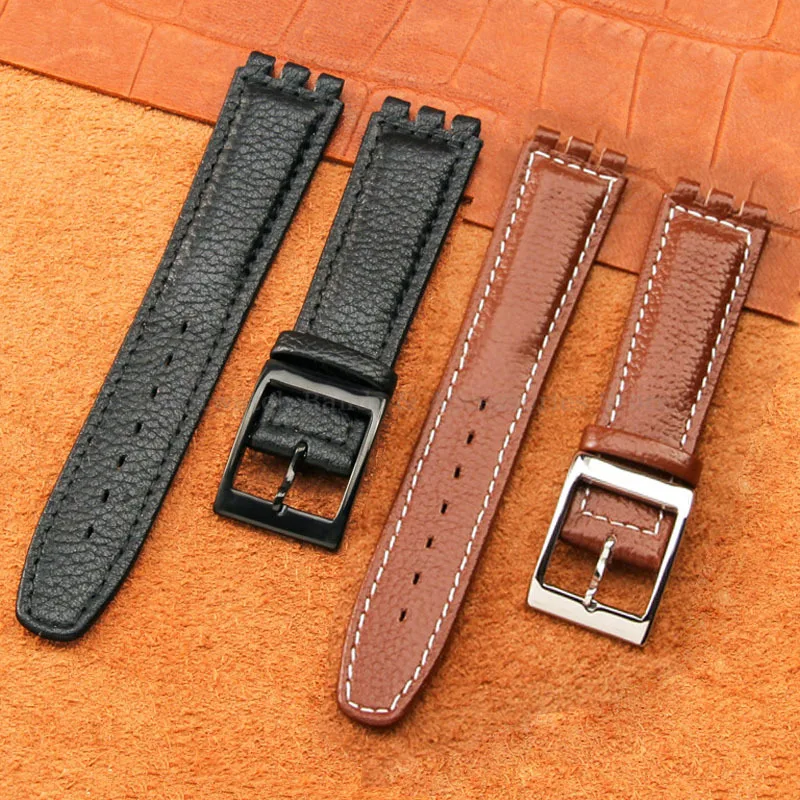 Genuine Leather Watch Strap 17mm 19mm for Swatch Band YCS YAS YGS Pin Buckle Replacement Wrist Band Men Waterproof Watch Band