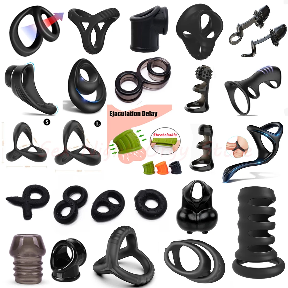 28 Style Soft silicone Ball Stretcher Scrotum Penis Bondage cock Ring Male Ejaculation Delay time Black Stretchable BDSM Sex Toy