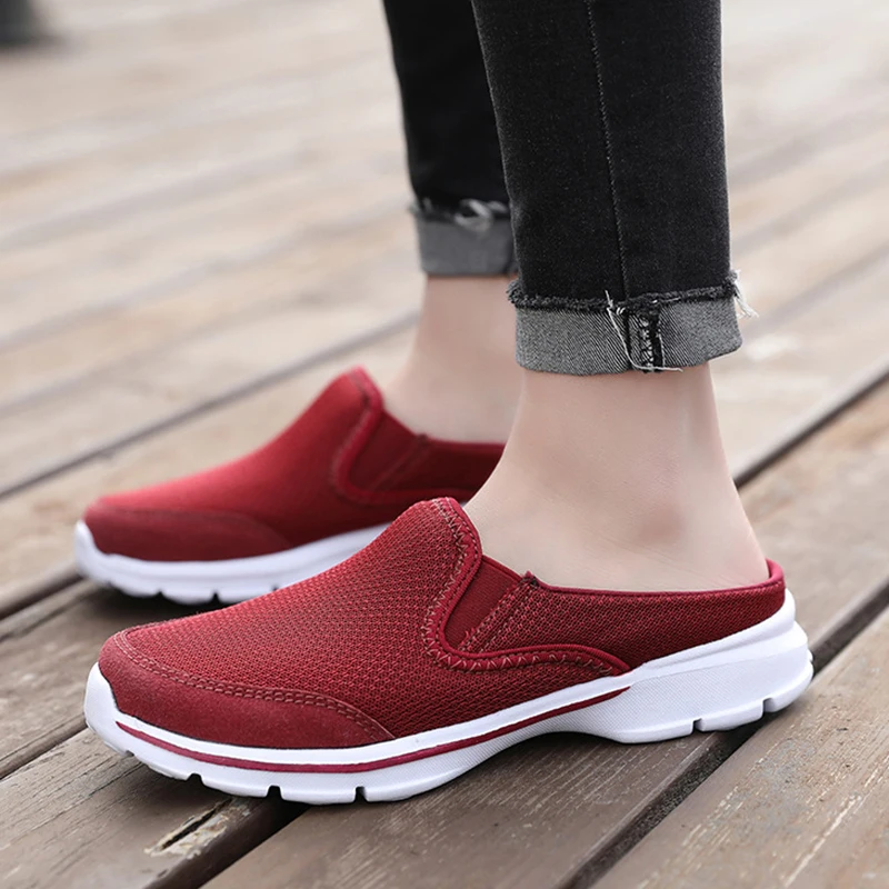 Men's and Women's Half Slippers Fashion Casual Mesh Convenient and Simple Flat Bottom Summer Couple Shoes Large Street Slippers