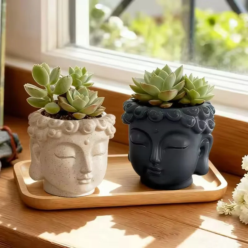 Criativo estátua de buda vaso verde vasos plantas recipiente casa pátio decoração do jardim resina artesanato ornamento presente