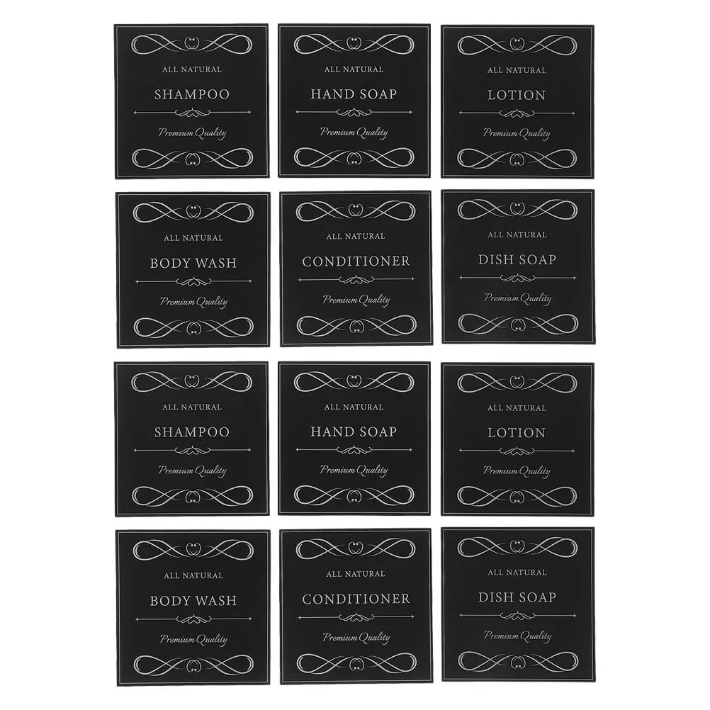 

12Pcs Waterproof Self Adhesive Labels Soap Dispenser Stickers for Bathroom Hand Soap Lotion Shower Bottle