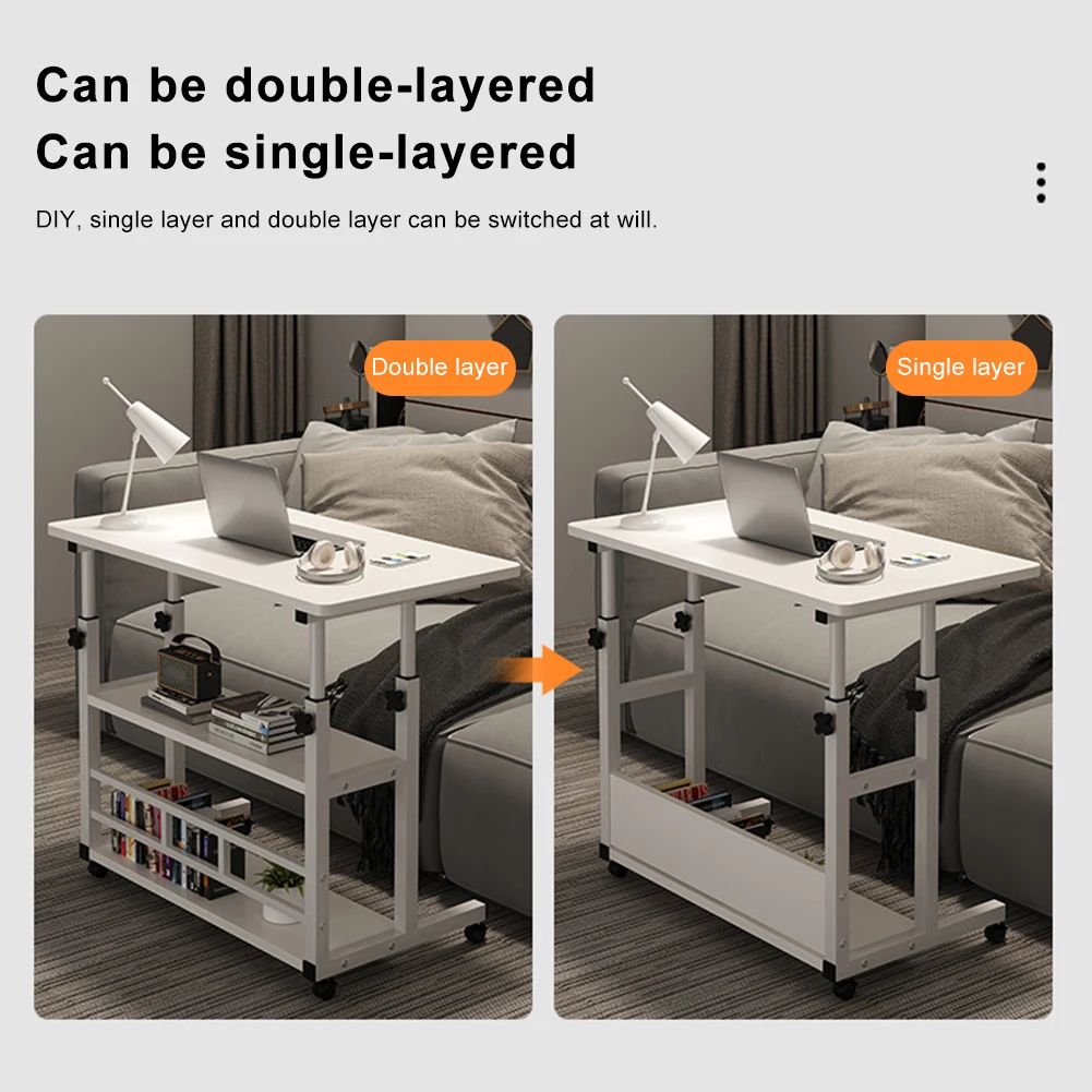Verstelbare Nachtkastje Laptop Met Rolwiel Mobiele Laptop Staande Bureau Multi-Layer Opslag In Hoogte Verstelbare Laptoptafel