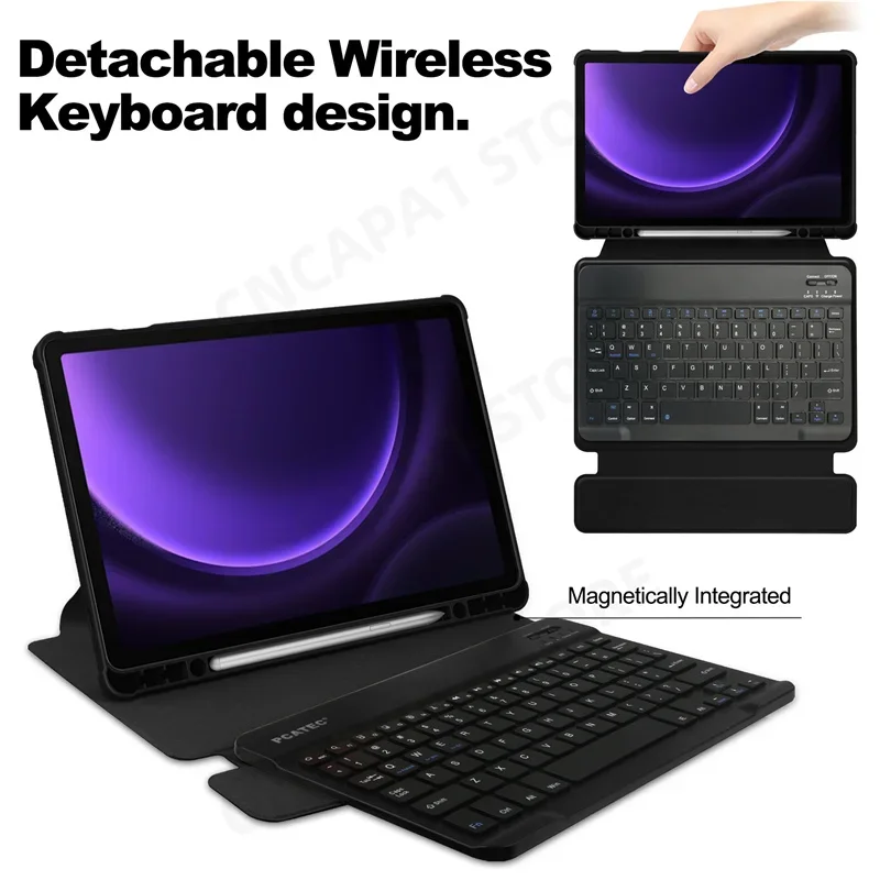 Imagem -05 - Teclado Bluetooth Destacável para Samsung Galaxy Tab s9 fe 10.9 Case Inteligente Penli Titular Capa Sm-x510 Sm-x516b Sono Despertar Automático