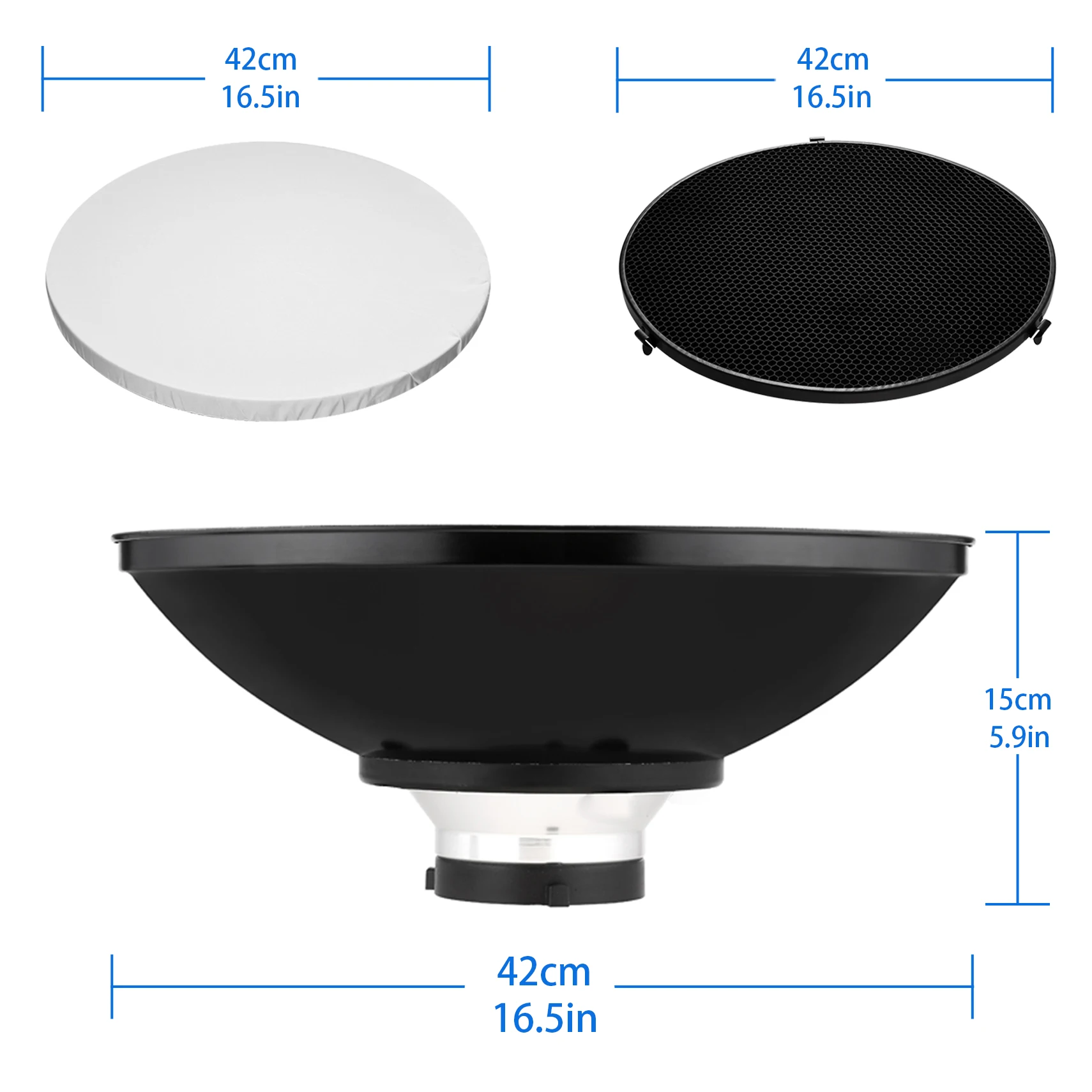 16.5inch Reflector Beauty Dish 42cm Honeycomb Grid and Diffuser Kit for Bowens Mount Studio Shooting Strobe Steady Light