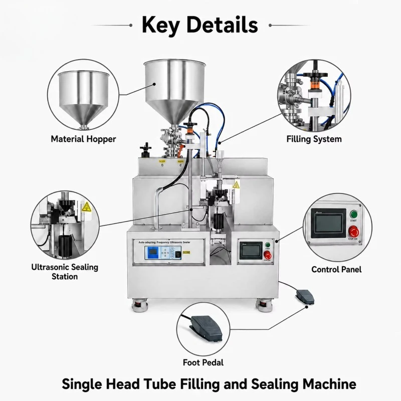 Single-Head Ultrasonic Sealing Machine with Custom Seal Pattern and Tail Trimming Mould OEM Tube Filler Direct Factory