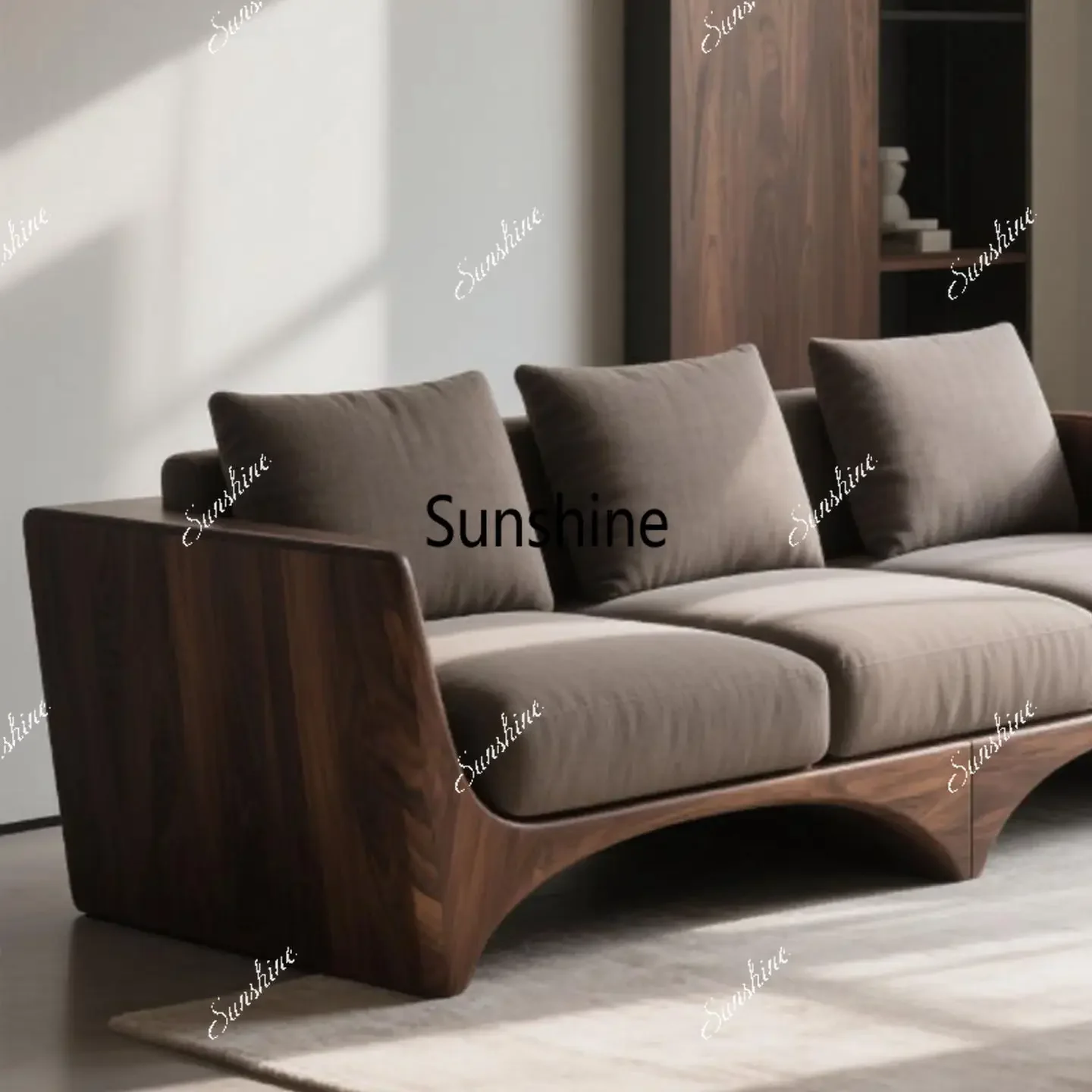 YFabric straight row modern simple light luxury solid wood living room three-person sofa