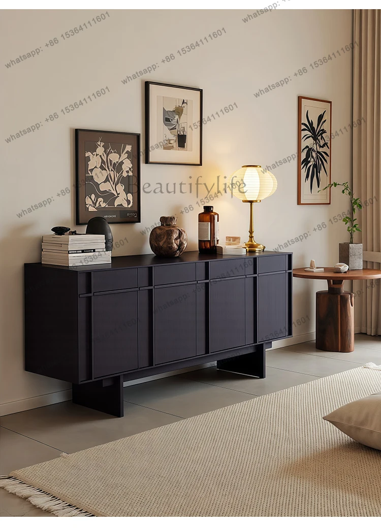 خزانة جانبية لتناول الطعام من الخشب الصلب على طراز العصور الوسطى، حجم منزلي لغرفة المعيشة، خزانة شرفة للتخزين على الطراز القديم #5