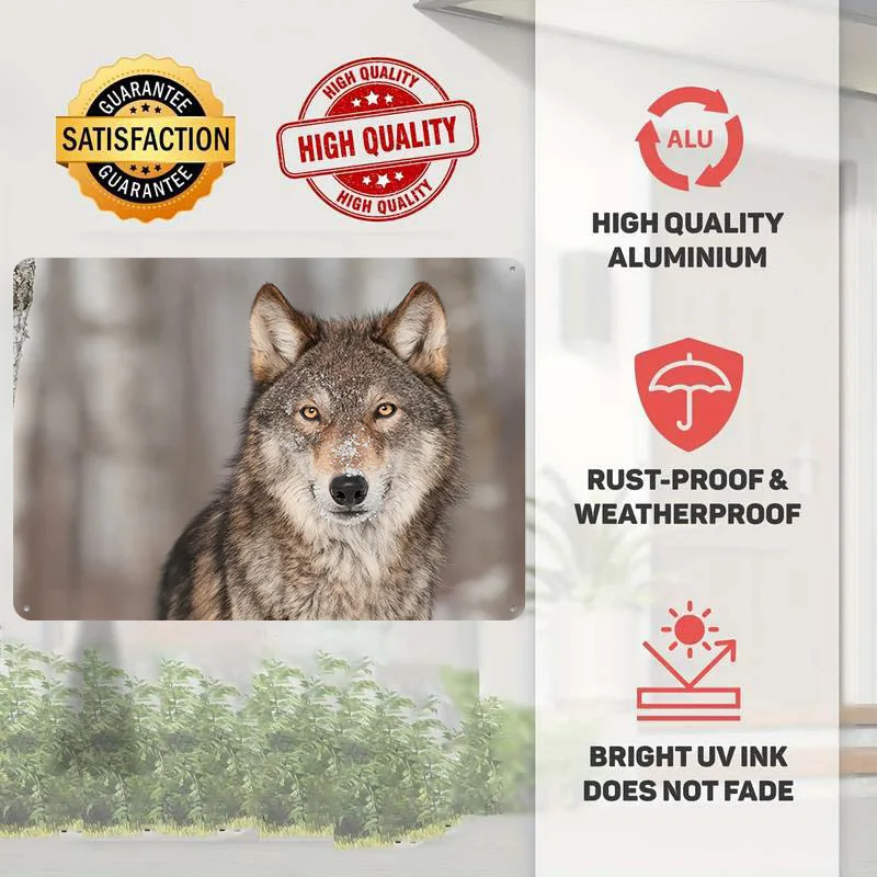 CloseUp Gray Timber Wolf Personalized 3D Textured Metal Poster Wall Art Vintage Tin Signs for Home Decor Accessories House Items