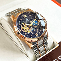 Tourbillon Skeleton Mechanical Watches Starry Sky Moon Phase Diamond Luminous Dial Steel Strap Luxury Brand Automatic Mens Watch