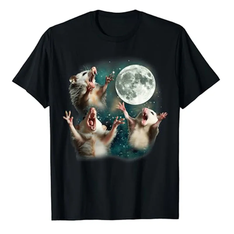 Three Possum Moon | 3 Opossum Funny Weird Cursed Meme T-Shirt Humor Funny Mysterious Mouse Mat Graphic Tee Top Joke Outfit Gifts