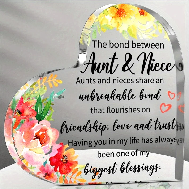 Acrylic Heart Memorial Paperweight – 2D Flat Cute Gift for Aunt Niece Nephew Mother's Day Birthday