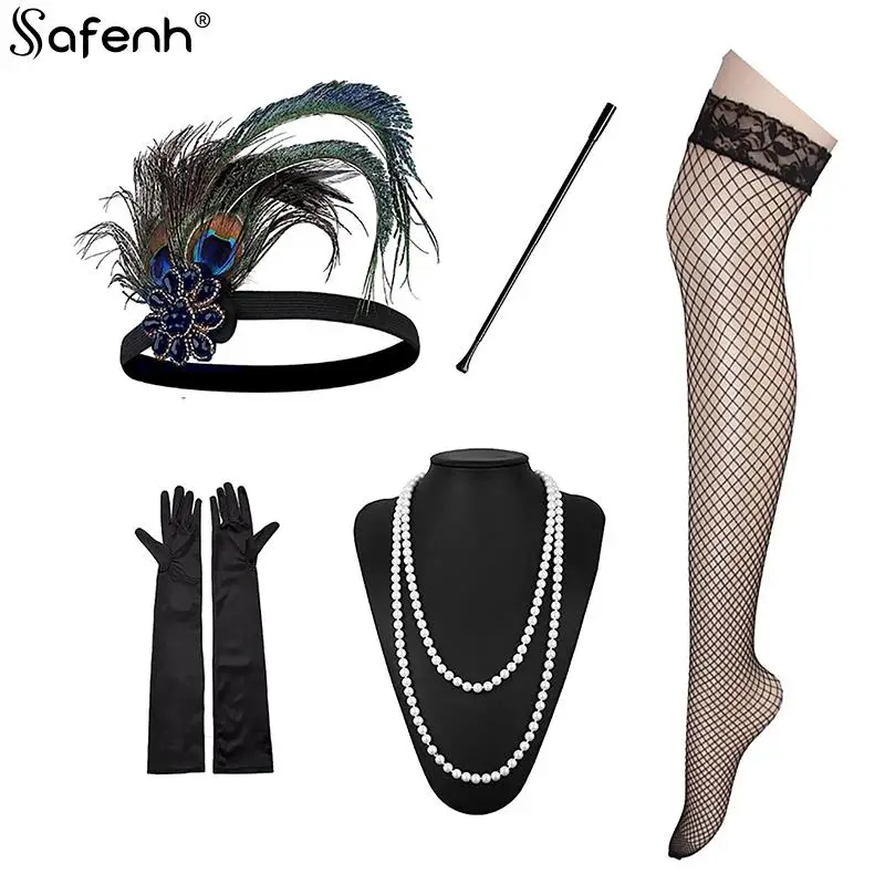 1 zestaw akcesoriów maskowych Cosplay Flapper Halloween Charleston kostium 1920s Gatsby Acc nakrycie głowy wielki opaska z piórami Gatsby