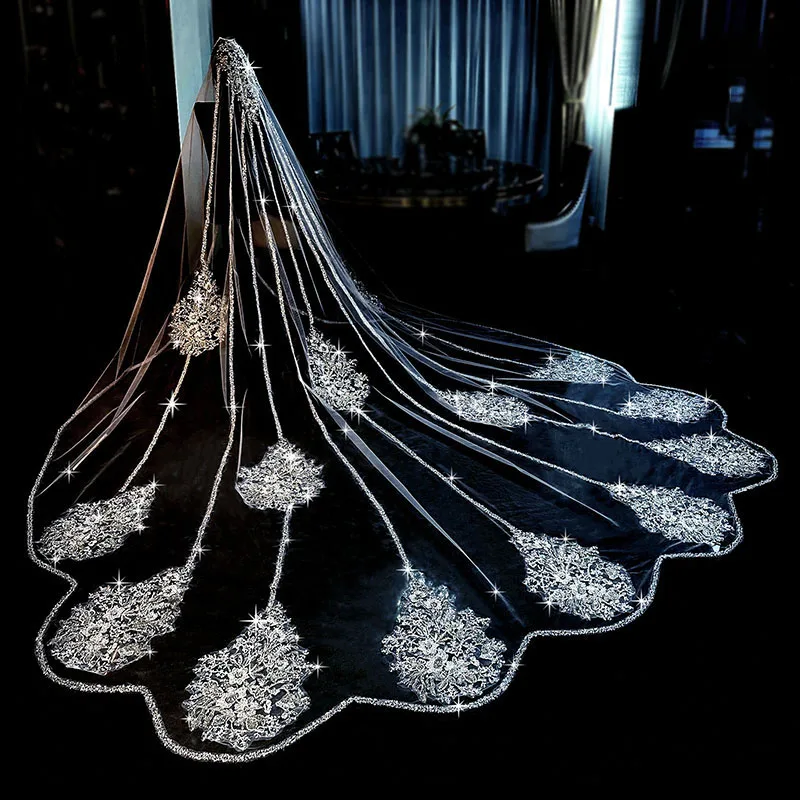 

Bride wedding main wedding dress veil heavy industry bead embroidery shiny veil super fairy Mori long trailing veil