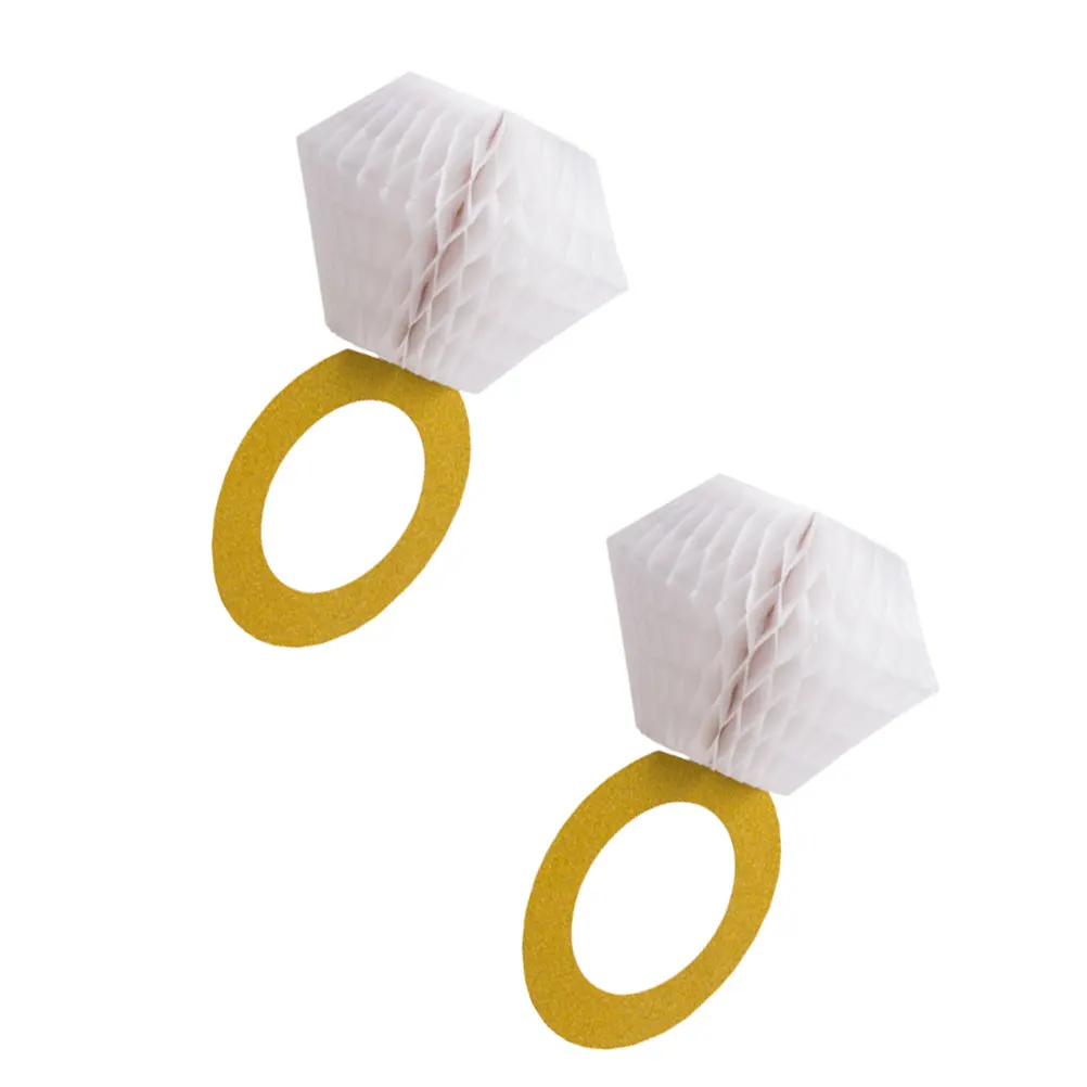 

2Pcs Ring Paper Honeycomb Hanging Ornament Golden Wedding Proposal Party Supplies Romantic Photo Prop Room Decor