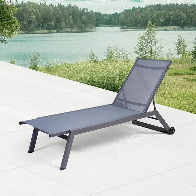 Aluminum Sun Lounger for Outdoor Exterior Poolside Garden Use Teslin Lounge Chairs with Wheels