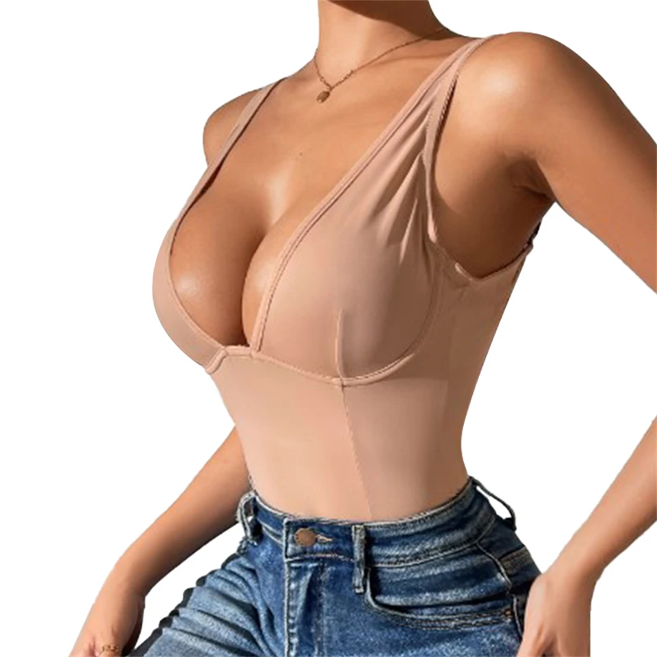 Becirzet Damen Schlankheits-Bodysuit Shapewear Körperformer Bauchreduzierende Unterwäsche Rückenfreies Design Tiefer V-Ausschnitt – Detail 6