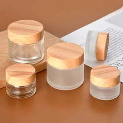 1 Pc Mini Glass Jar Cosmetic Wood Grain Cap Cream Bottle Scrub Cream Bottle Dispenser Bottle Packing Filled