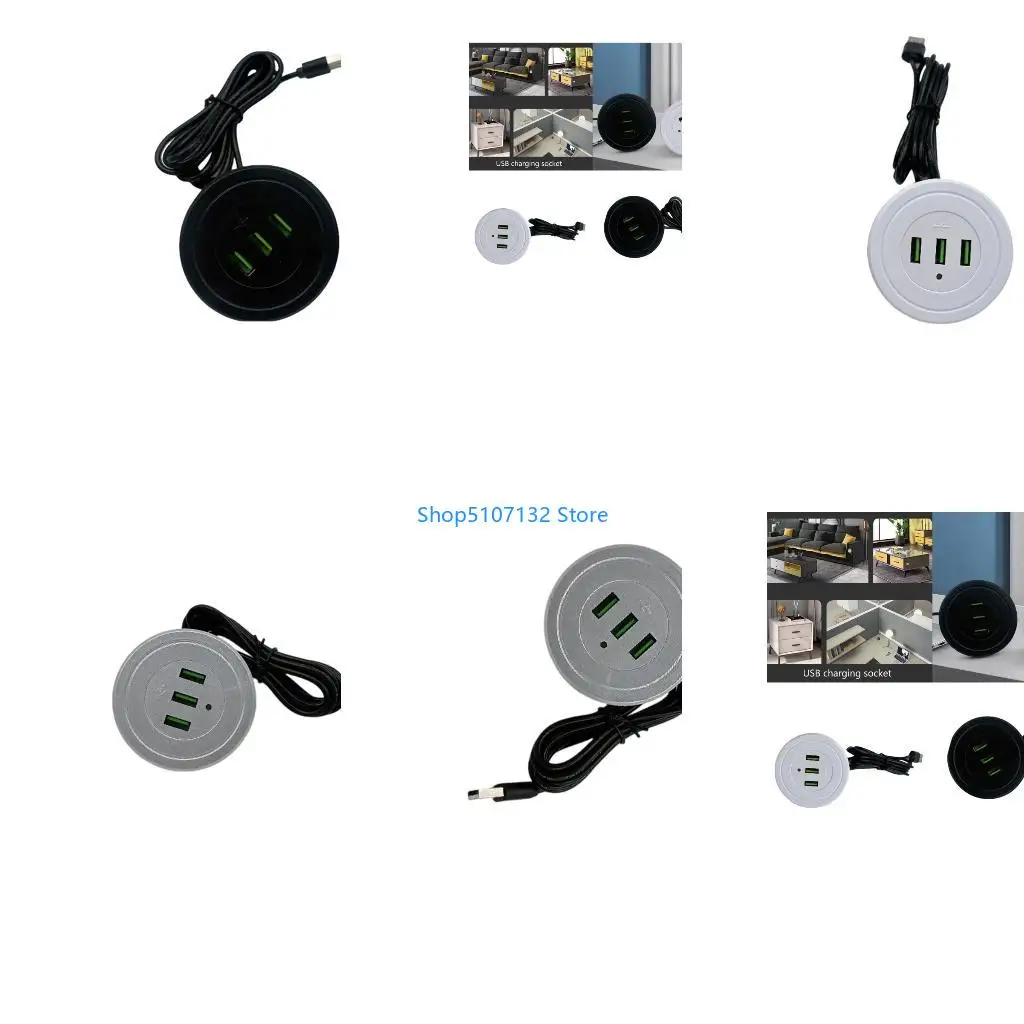 87HD Space Saving Double USB Power Socket 2 USB 1 Type C 170CM Cable Recessed For Electronic Devices Tablets Readers