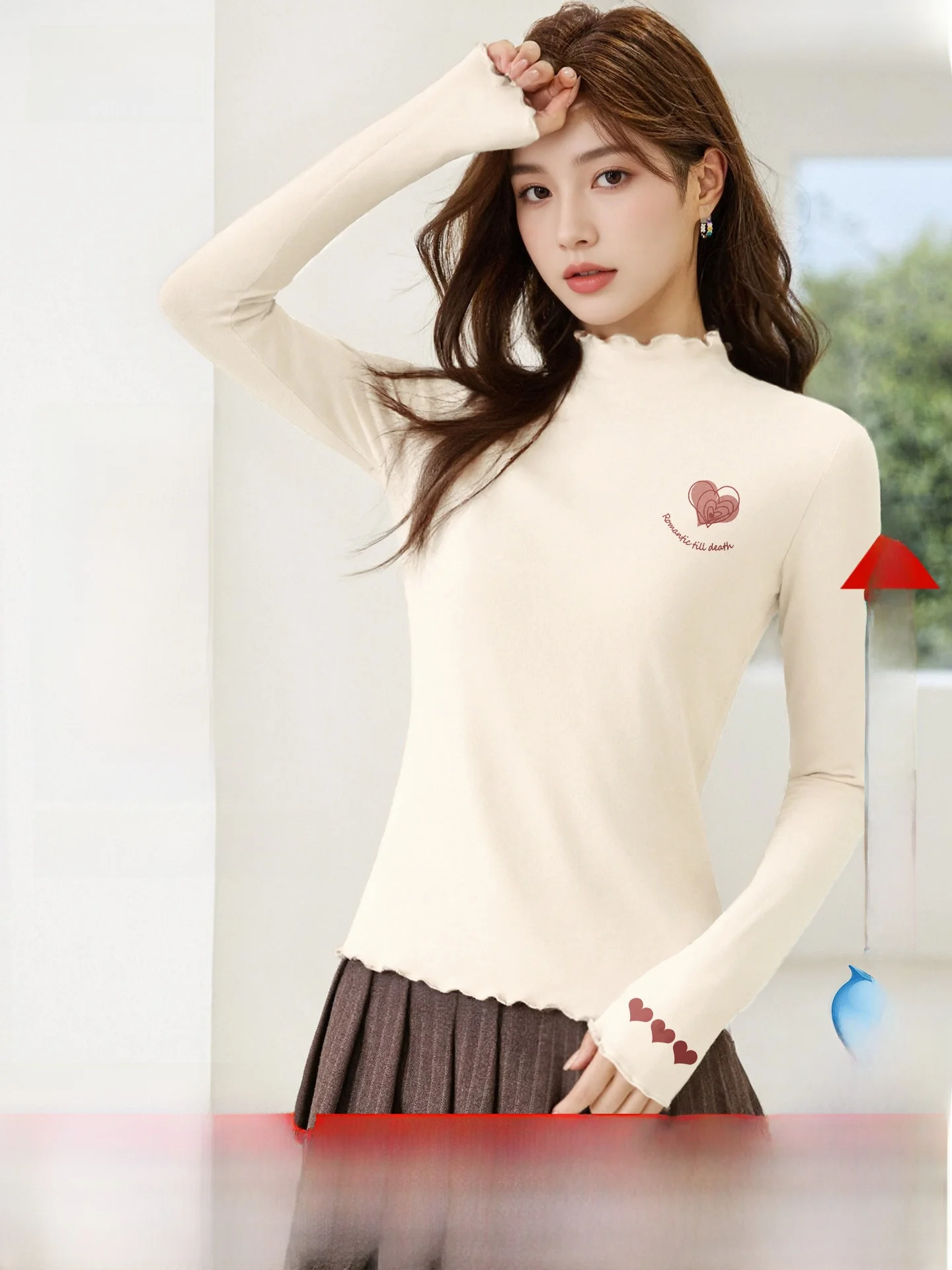 

Теплая женская базовая футболка с длинным рукавом для осени и зимы, корейская версия, маленький размер, для повседневной носки, SNOW FL...