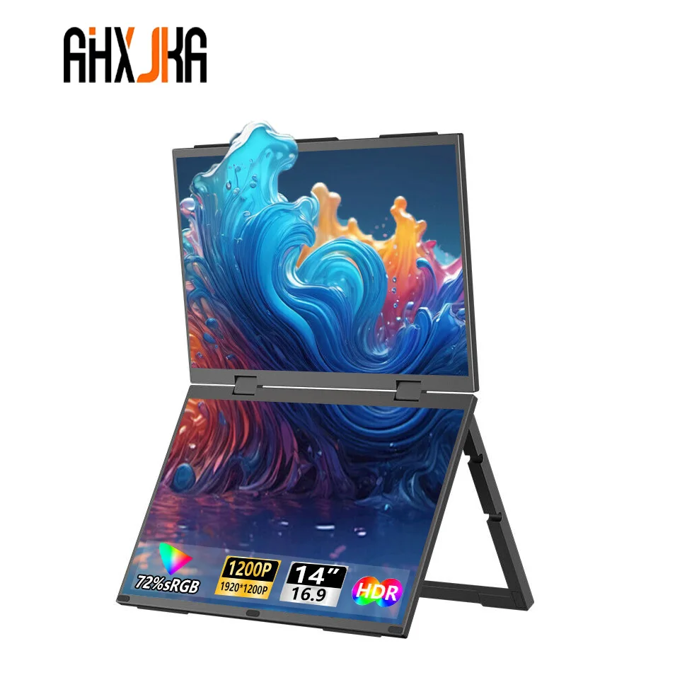 AHXJKA 14 Inch Dual Portable Monitor Extender 72%sRGB 1920*1200P IPS Stackable Foldable Triple Monitor For PS4/5 XBox Mac Switch