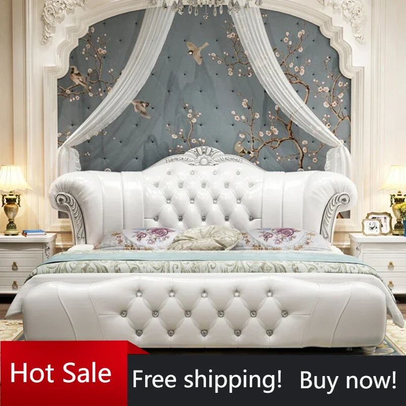 

Princess White Unique Double Bed European Style Comferter Wood Queen Twin Bed Frame Modern Camas Luxury Bedroom Set Furniture