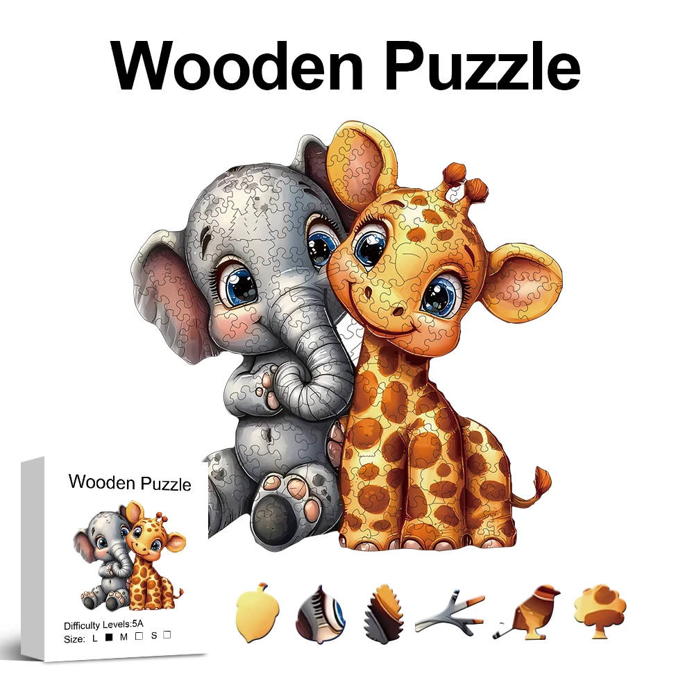 

Деревянный пазл «Слон и Жираф» для взрослых, уникальные фигурные элементы, изысканная подарочная коробка, для тренировки мозга, декор для комнаты, праздничные подарки