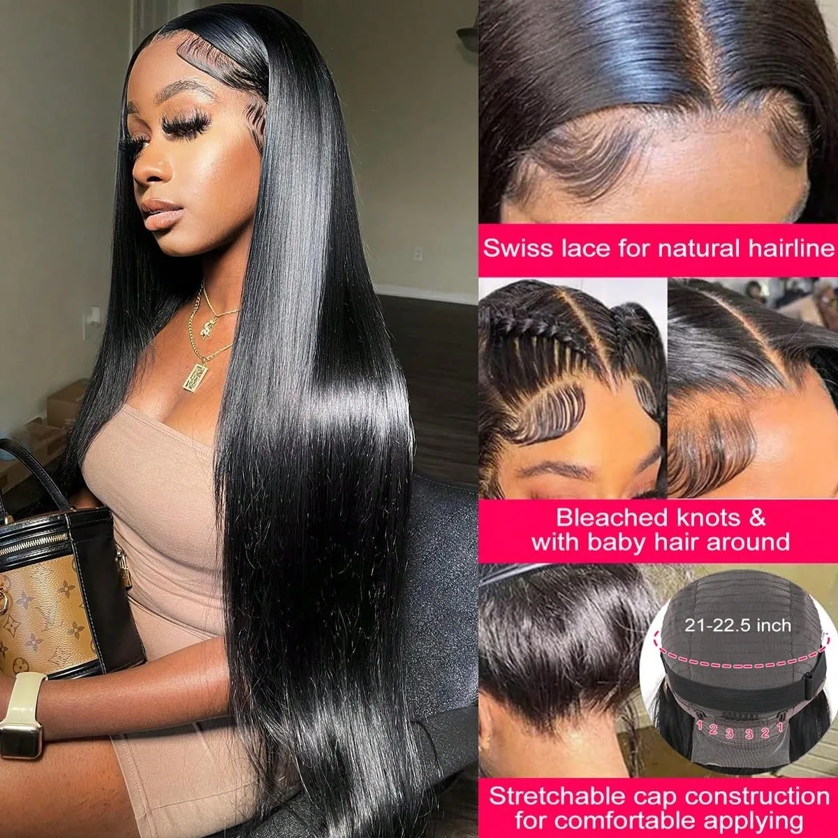 30 38 40 بوصة 13x4 13x6 HD شفافة العظام مستقيم الدانتيل شعر مستعار أمامي 200 الكثافة البرازيلي الدانتيل الباروكات الأمامية الشعر البشري للنساء #3