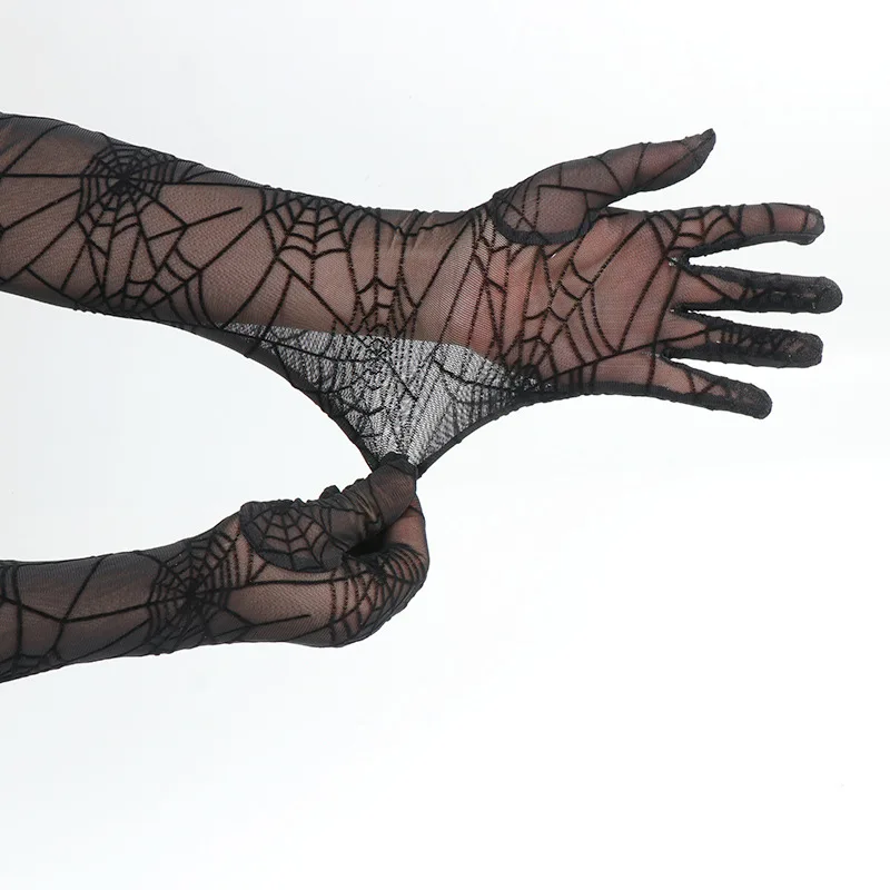 Gloves 55cm Halloween Cosplay Funny Separate Finger Sheer Long Lace Spider Web Mesh Party Performance Costume Accessory Girls