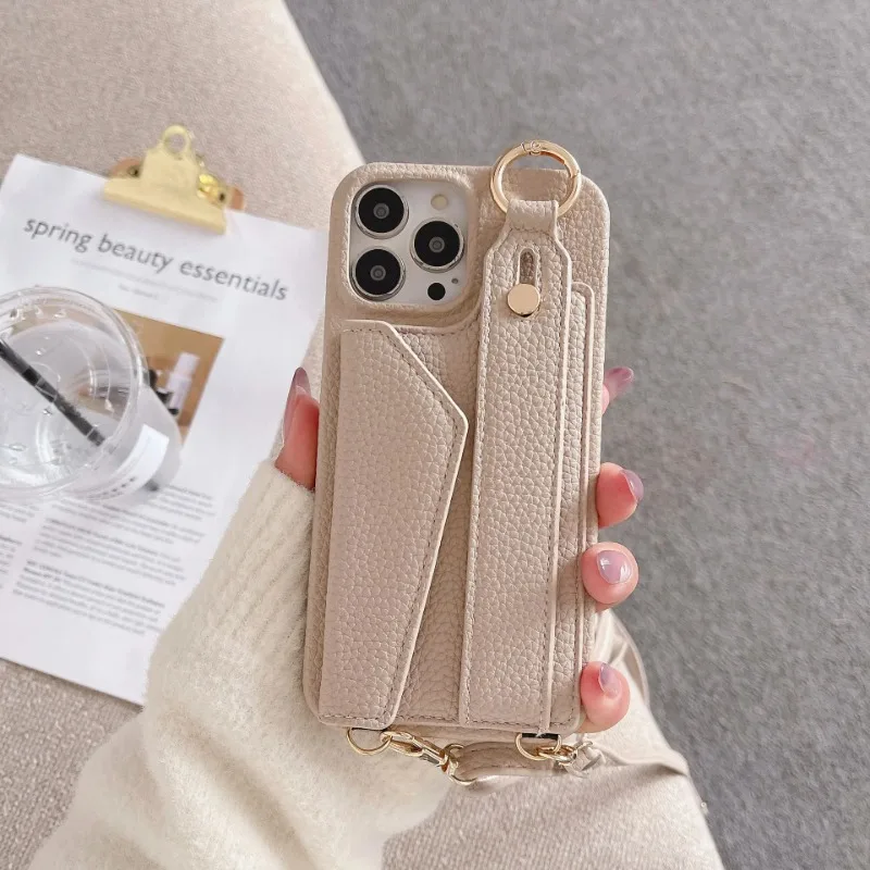 Crossbody Wrist Strap Wallet Leather Cover for IPhone 15 Plus 14 13 12 11 Pro Max Phone Case with Card Slot Holder Ring Lanyard