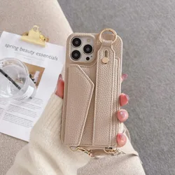 Crossbody Wrist Strap Wallet Leather Cover for IPhone 16 15 Plus 14 13 12 11 Pro Max Phone Case with Card Holder Ring Lanyard
