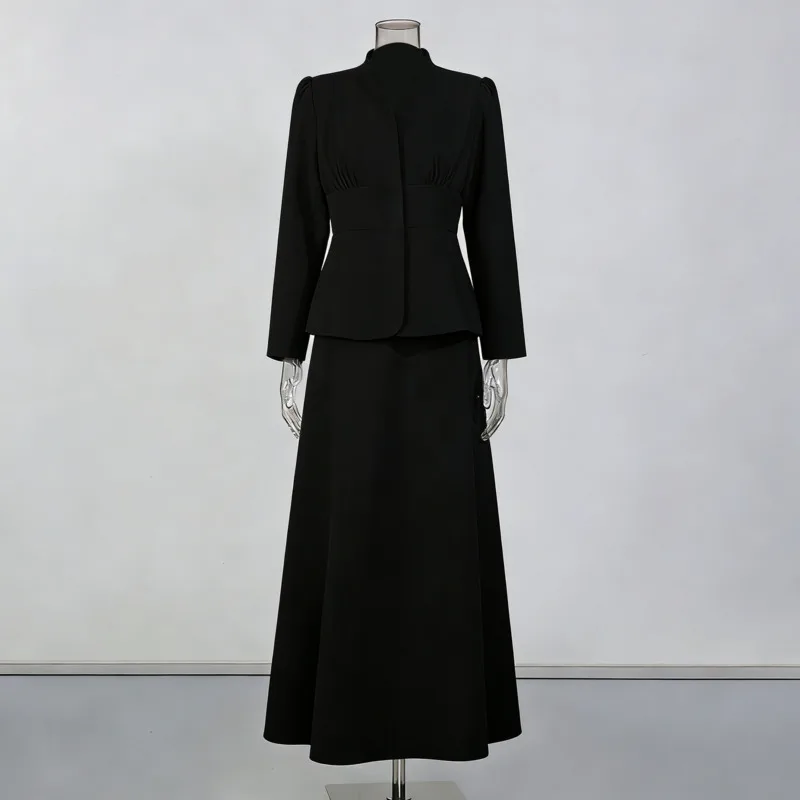 HKSH Lente Herfst Nieuwe Vrouwen Tweedelige Set Elegante V-hals Single Breasted Taille Cinching Jas Effen Kleur A-lijn Rok HK18149