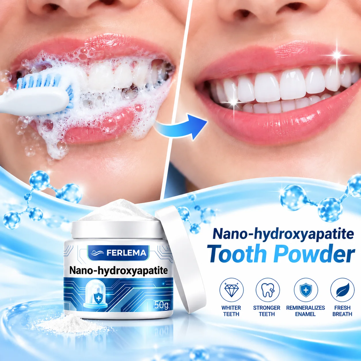 Nano Hydroxyapatite Tooth Powder Teeth Whitener Whitening Toothpaste Dental Care Enamel Repair Fresh Breath Mint