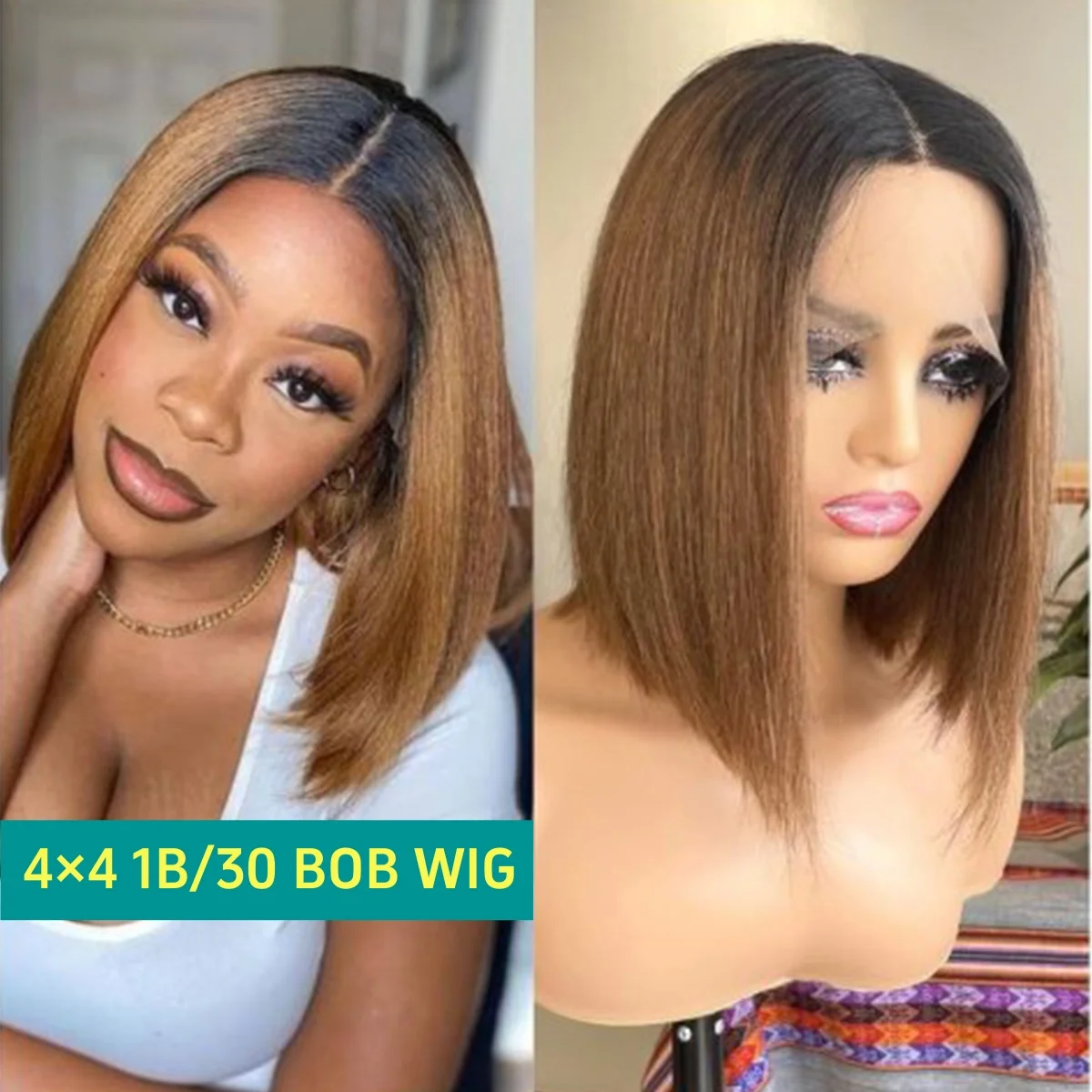 

Ombre Медовый Блондин 1B/30 4x4 Короткий Прямой Парик Боб Человеческих Волос Светло-Коричневый Боб Парики Для Чернокожих Женщин 180 плотность 8-16 дюймов