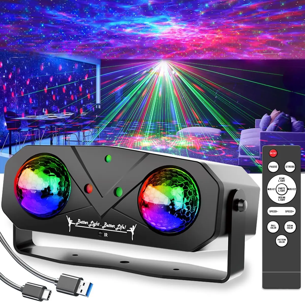 

Party Disco Ball, Dj Disco Light Strobe Dance Sound Activated with Remote Control Stage Rave Karaoke