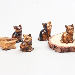 Hand Carved Tiger Eye Mini Kitten , Natural Stone Animal ,Gemstone Cat Figurine, Crystal Craft, Chakra, Home Garden Decor, 1.5