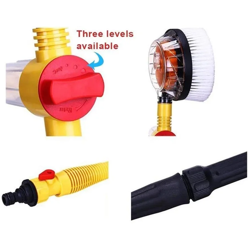 Auto Rotating Car Wash Brush Kit - 360° Spin Long Handle Pressure Washer Mop with Hose Nozzle for Cars/RV/Truck/Yard/Garden mop