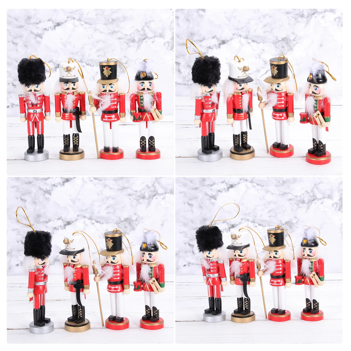 

4Pcs 13cm High-Grade Wooden Ornament Walnut Soldier Design Decor for Home Office Room Festive Events Wooden Ornament