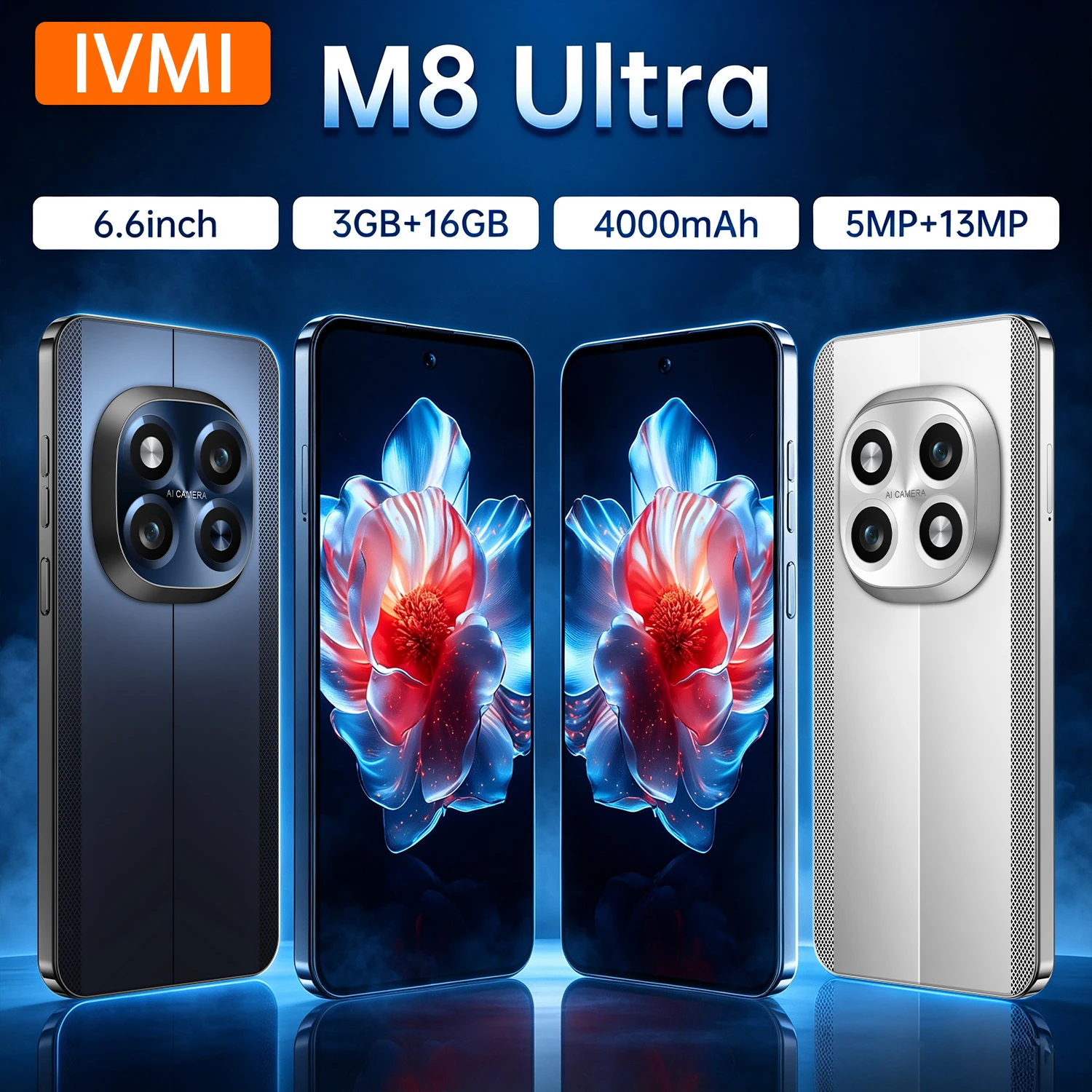 IVMI Global Vision M8 Ultra Smartphone Android Dual SIM 3GB RAM 16GB ROM Face Unlock Bluetooth GPS WIFI Play Store Mobile Phones