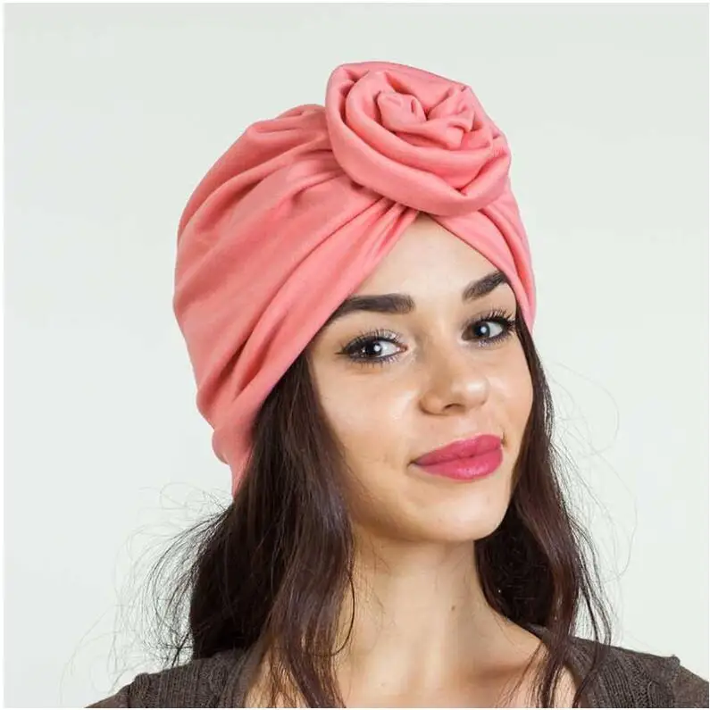 India Hat Muslim Knot Bonnet Pleated Beanies Skullies For Women Islamic Arab Chemo Cancer Hat Solid Elastic Hair Loss Head Wrap