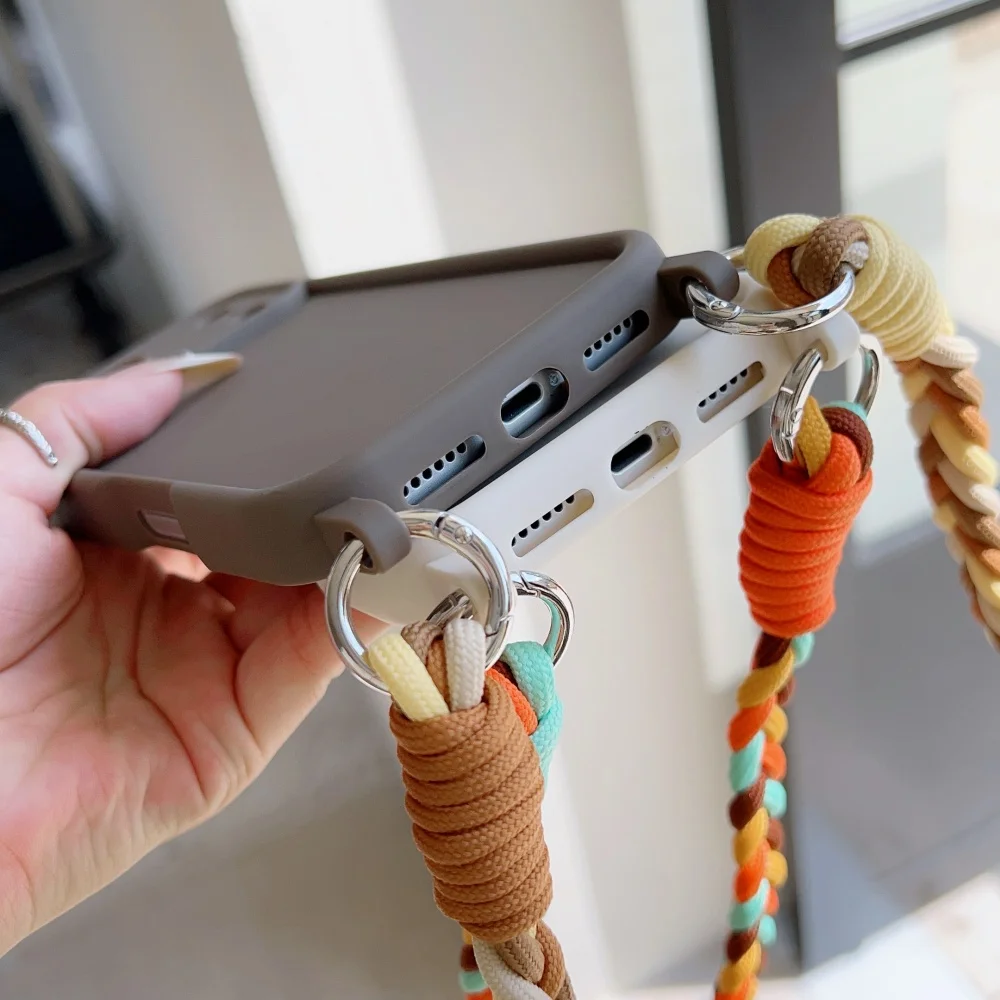 Umhängeband-Gehäuse aus geflochtenem Kabel und Flüssigsilikon für iPhone 18 16 17 Pro Max 15 14 13 12 11 XR XS 8 Plus mit Halskettenriemen – Detail 10