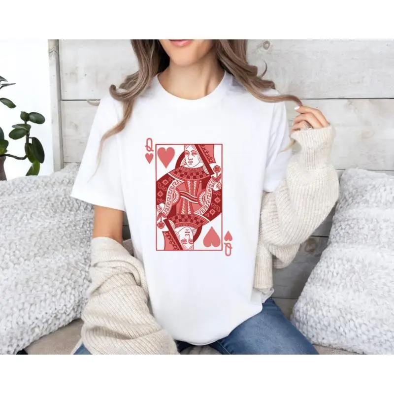 

Vintage Queen of Hearts T-Shirt for Women, Poker Card Print Tee, Aesthetic Streetwear Shirt, Casino Night & Card Game Gift