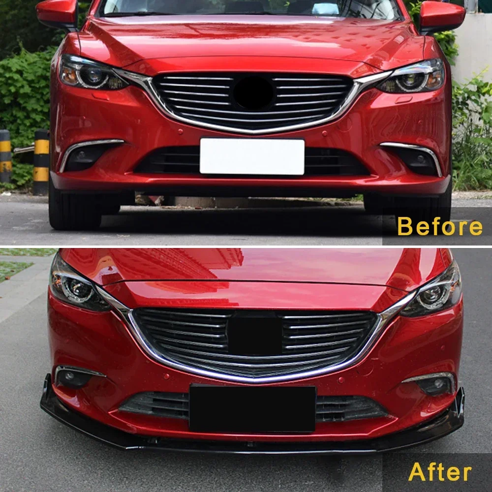 For Mazda 6 Atenza 2013-2018 3PCS Auto Car Front Bumper Lip Splitter Plate Trim Spoiler Diffuser Deflector Body Kit Canard Guard