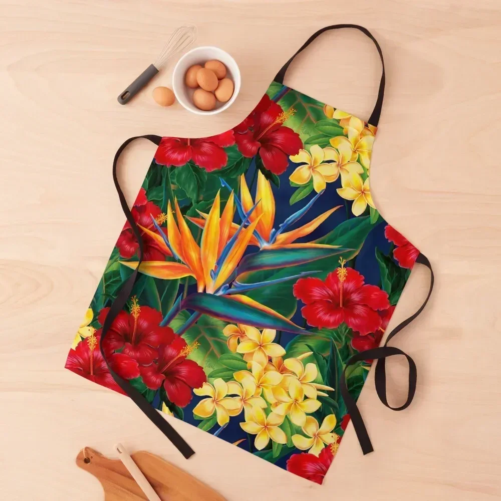 

Tropical Paradise Hawaiian Birds of Paradise Illustration Apron manicurist chef costume Trim Cloth Barber Apron