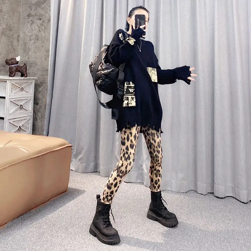 European American Leopard Print Outer Leggings Stretch Printed Fashion Trend New High Waist Versatile Thin Pencil Pants