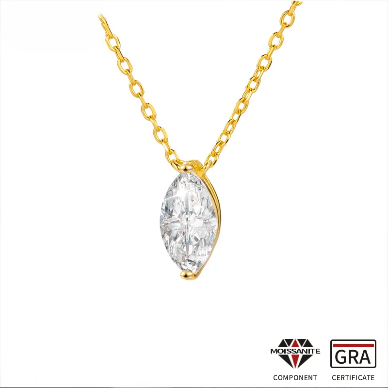 

S925 чистое серебро 1CT маркиза огранки муассанит бриллиантовый кулон 18 К позолоченное женское ожерелье ювелирные изделия подарок