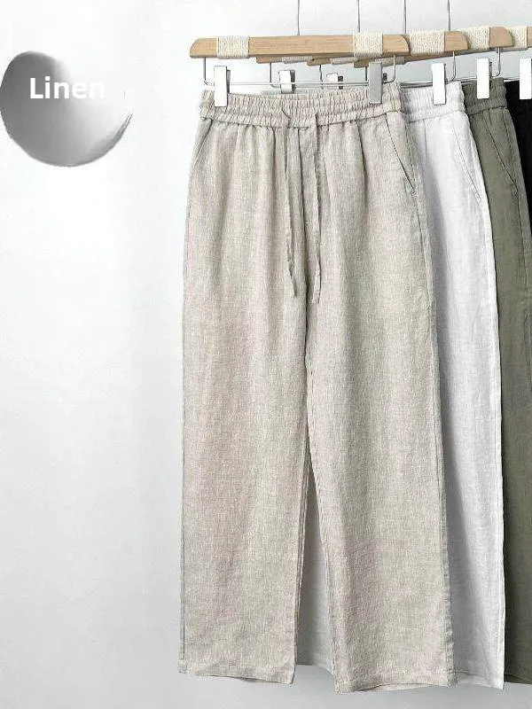 

Мужские летние брюки из высококачественного чистого льна: свободные, широкие, прямые, повседневные, длинные, для весны и осени, комфортная посадка