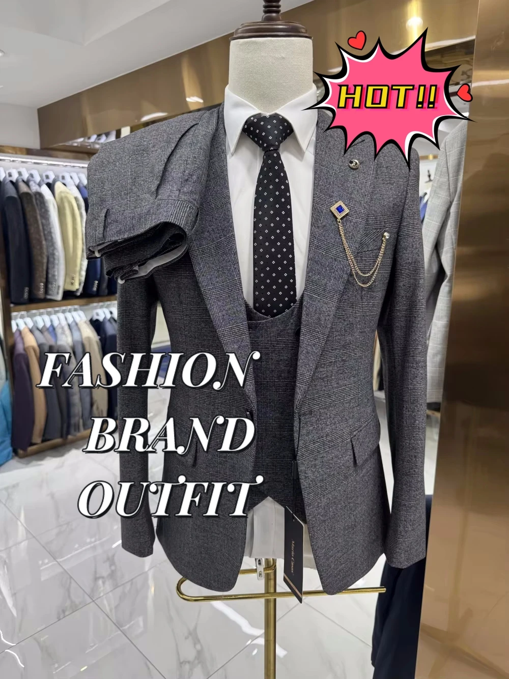 

Formal 3-pieces Groom Wear Fashionable Suit Jacket Vest Pants Handsome Casual Business Negotiation Party Set High Quality